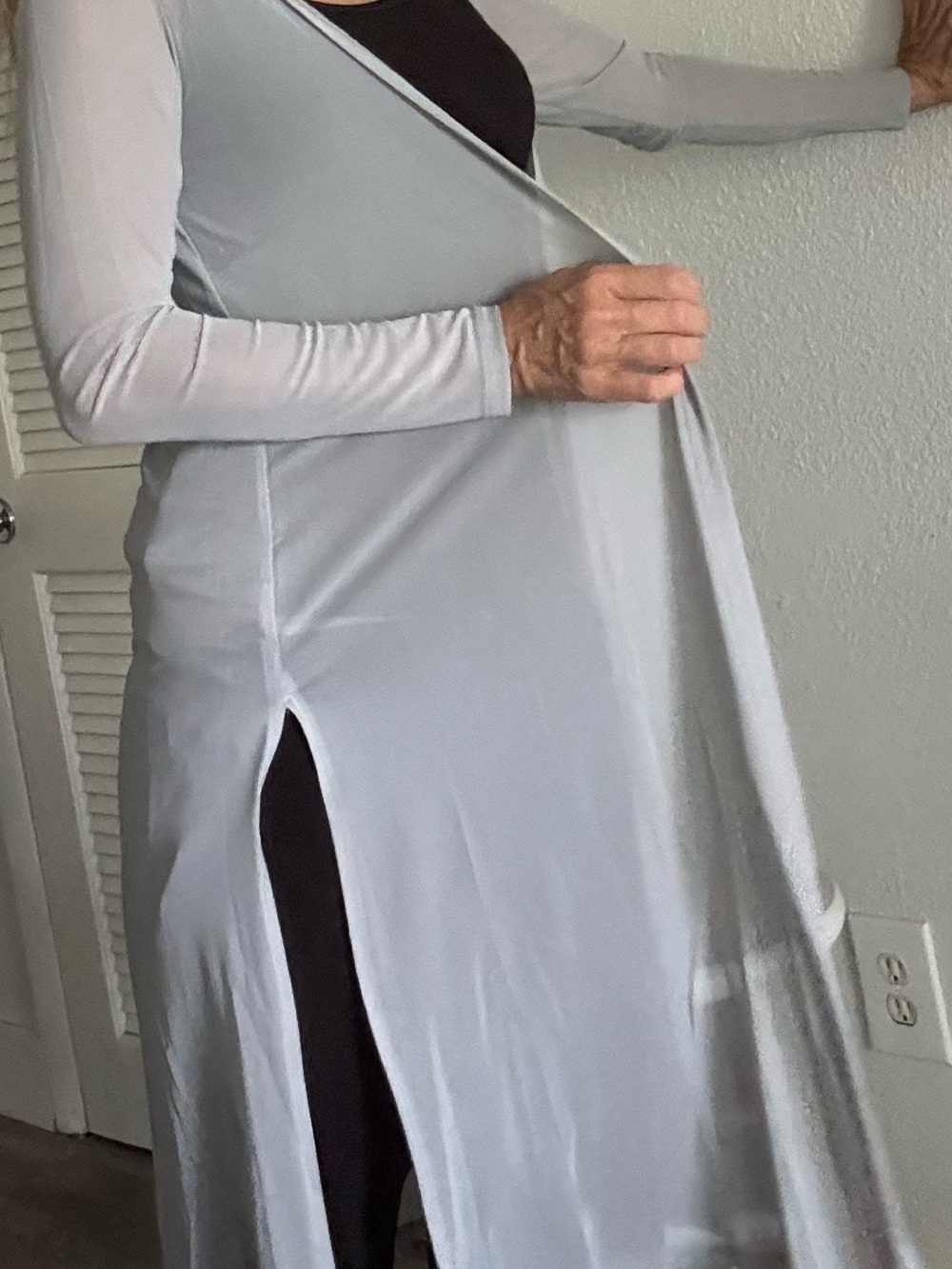 Sheer Gray Long Sleeve Duster Cardigan